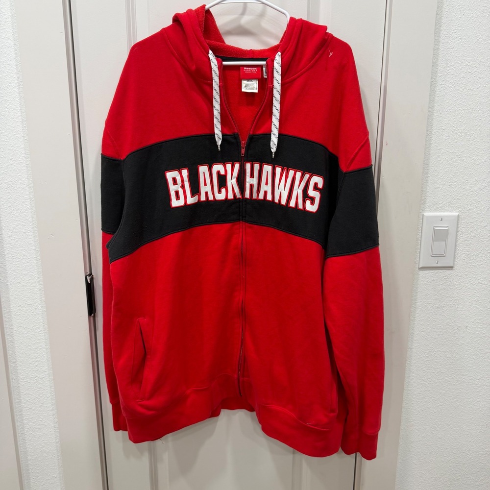 Reebok Chicago Blackhawks NHL Face Off Full Zip Hoodie Mens 2XL Red Black Fleece